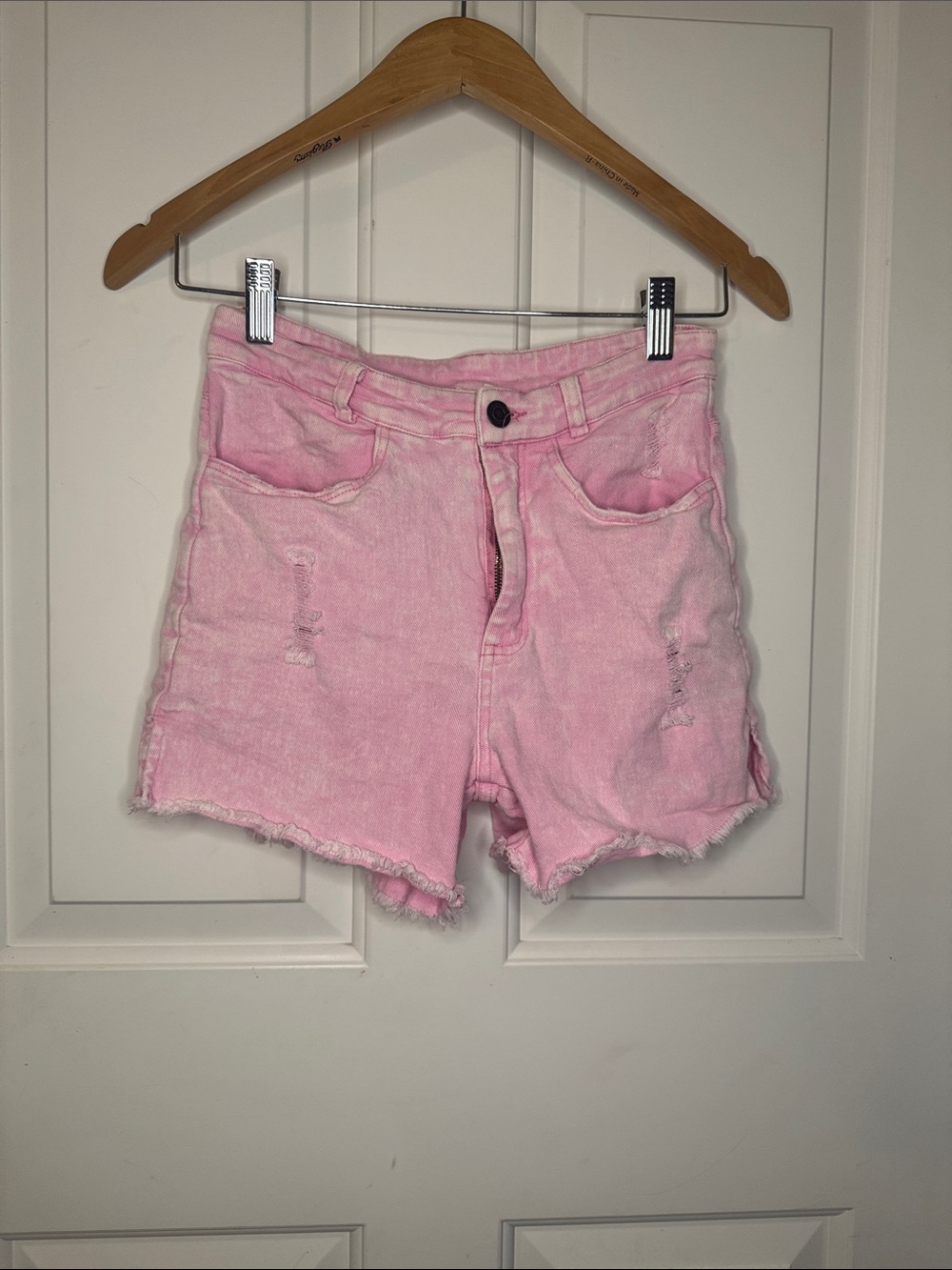 LA MIEL Pink Distressed Denim Shorts